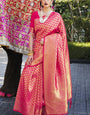 Hypnotic Dark Pink Kanjivaram Silk Saree With An insanely Blouse Piece