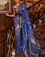 Opulent Royal Blue Kanjivaram Silk Saree with Classic Blouse Piece