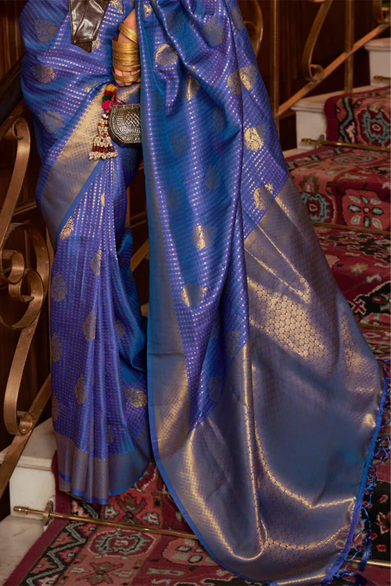 Opulent Royal Blue Kanjivaram Silk Saree with Classic Blouse Piece