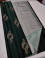 Demure Dark Green Soft Silk Saree With Scrumptious Blouse Piece