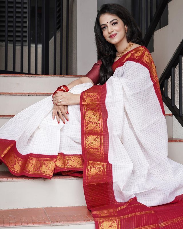 Palimpsest Off White Soft Banarasi Silk Saree With Enigmatic Blouse Piece