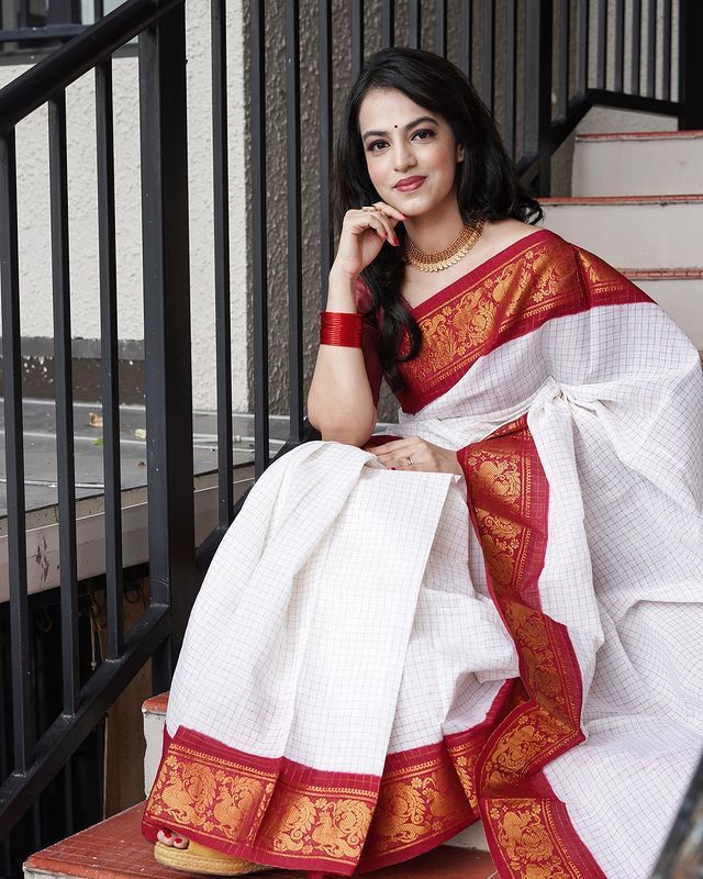 Palimpsest Off White Soft Banarasi Silk Saree With Enigmatic Blouse Piece