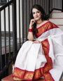 Palimpsest Off White Soft Banarasi Silk Saree With Enigmatic Blouse Piece