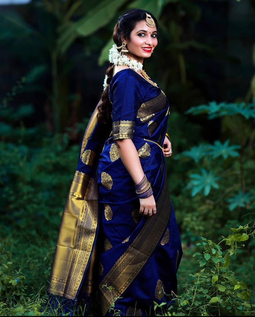 Traditional Blue Soft Banarasi Silk Saree With Surreptitious Blouse Piece