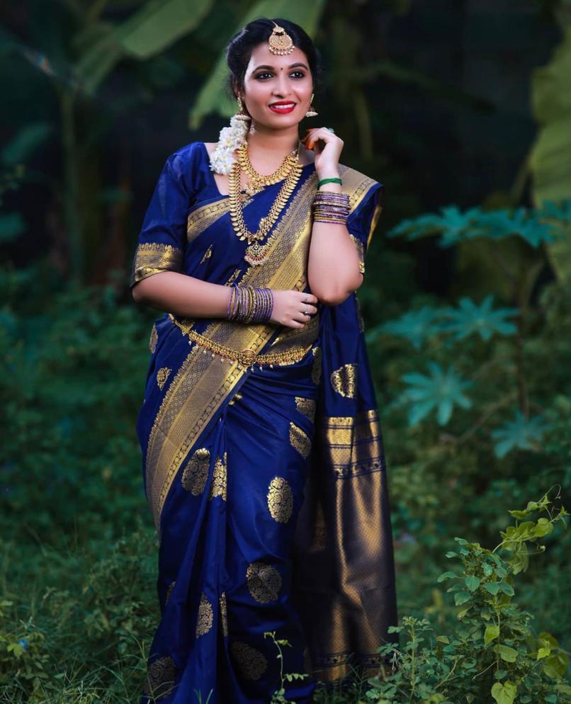 Traditional Blue Soft Banarasi Silk Saree With Surreptitious Blouse Piece