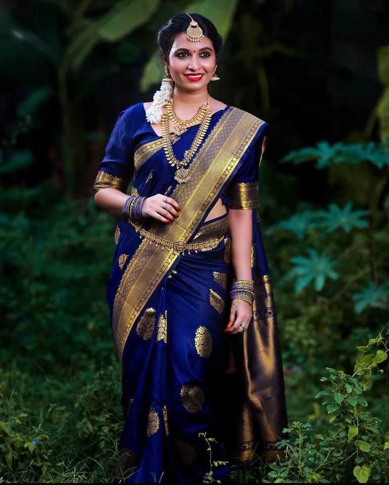 Traditional Blue Soft Banarasi Silk Saree With Surreptitious Blouse Piece