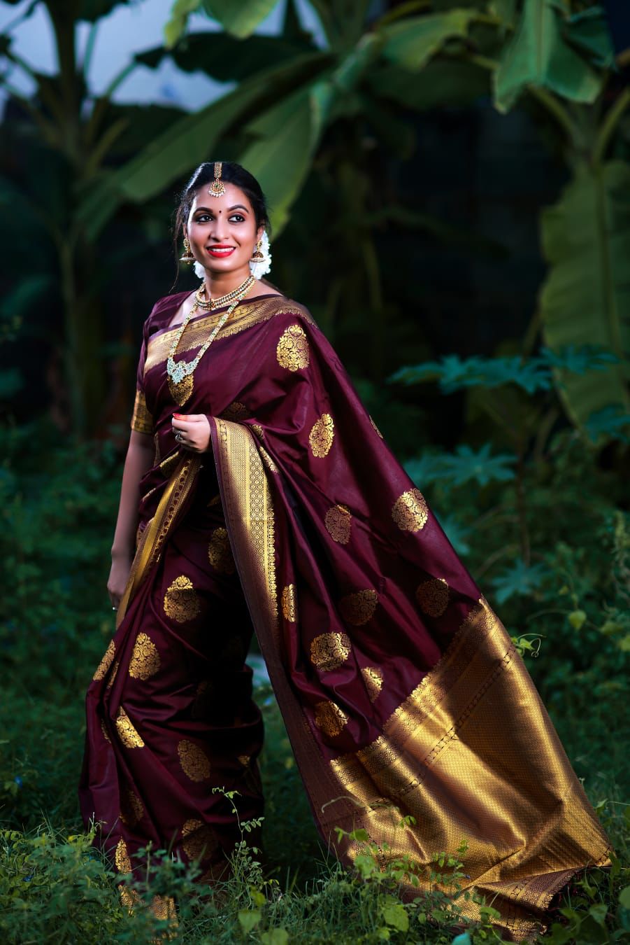 Entrancing Wine Soft Banarasi Silk Saree With Palimpsest Blouse Piece