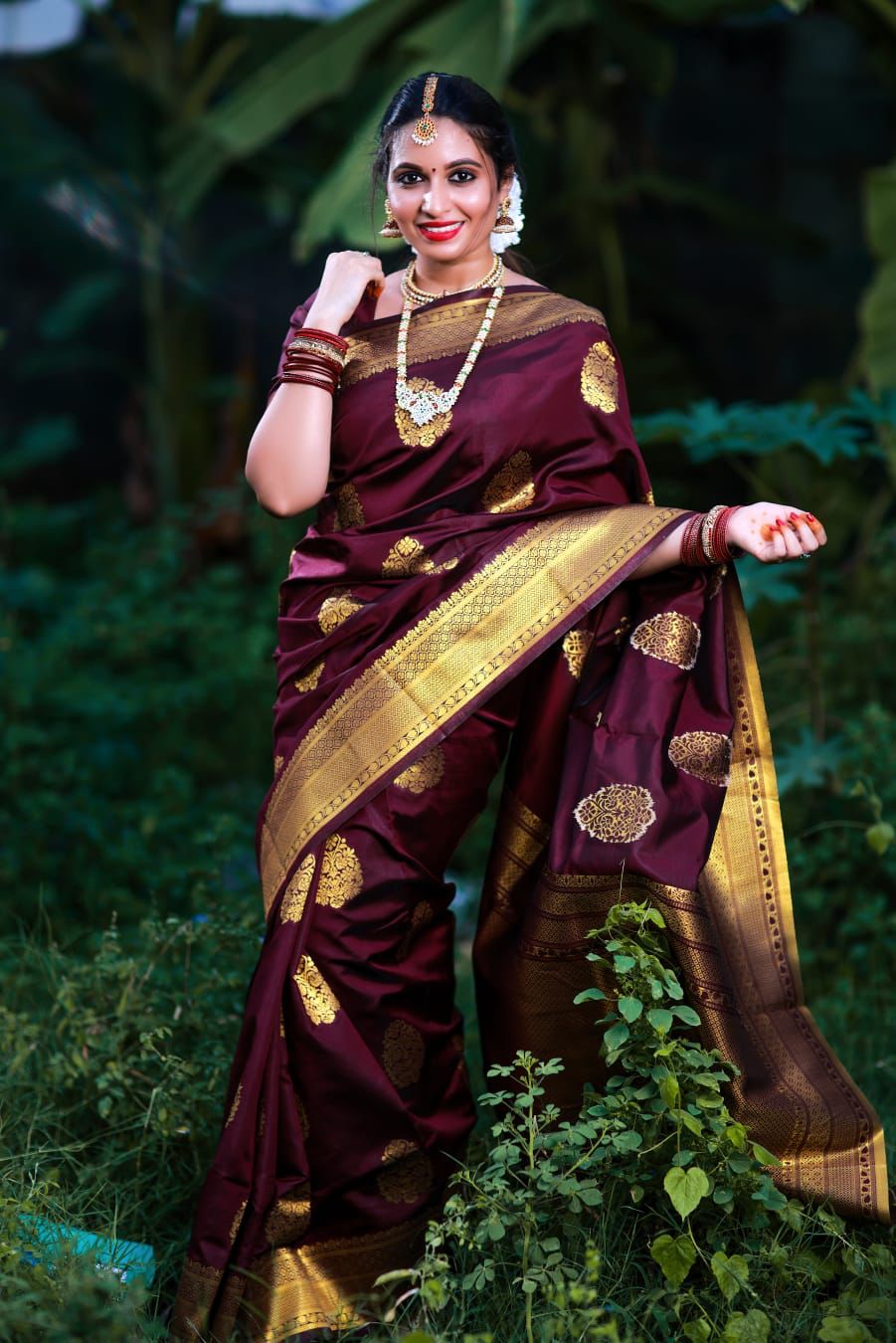 Entrancing Wine Soft Banarasi Silk Saree With Palimpsest Blouse Piece