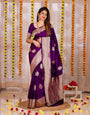 Enticing Purple Soft Banarasi Silk Saree With Pleasurable Blouse Piece