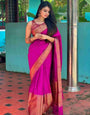 Sensational Dark Pink Soft Silk Saree With Twirling Blouse Piece