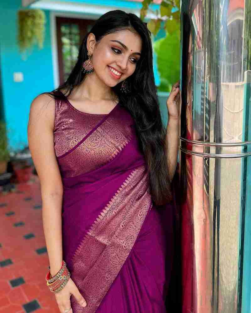 Excellent Purple Soft Silk Saree With Ailurophile Blouse Piece