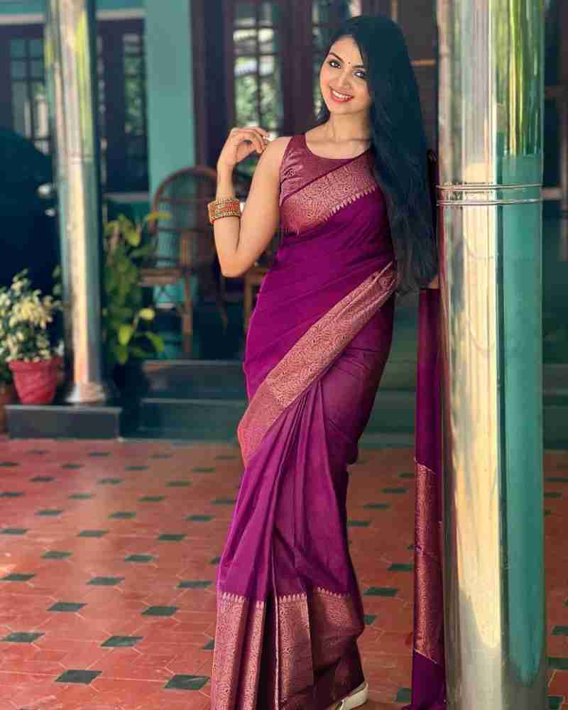 Excellent Purple Soft Silk Saree With Ailurophile Blouse Piece