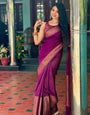 Excellent Purple Soft Silk Saree With Ailurophile Blouse Piece