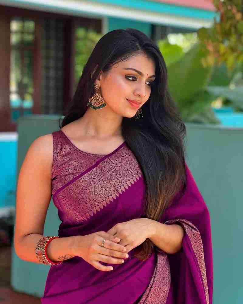 Excellent Purple Soft Silk Saree With Ailurophile Blouse Piece