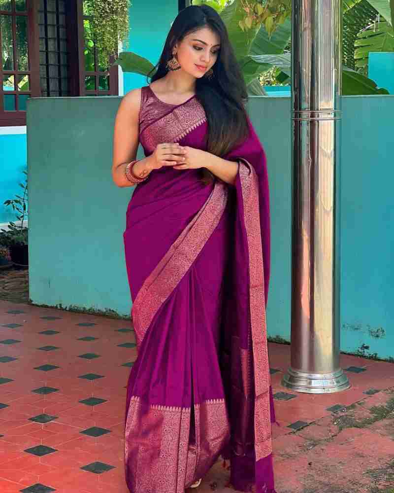 Excellent Purple Soft Silk Saree With Ailurophile Blouse Piece