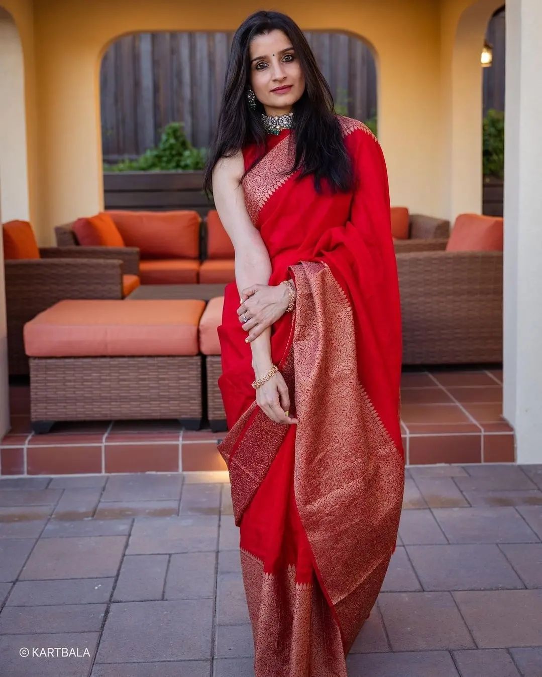 Divine Red Soft Silk Saree With Assemblage Blouse Piece