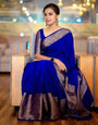 Flaunt Royal Blue Soft Silk Saree With Most Stunning Blouse Piece