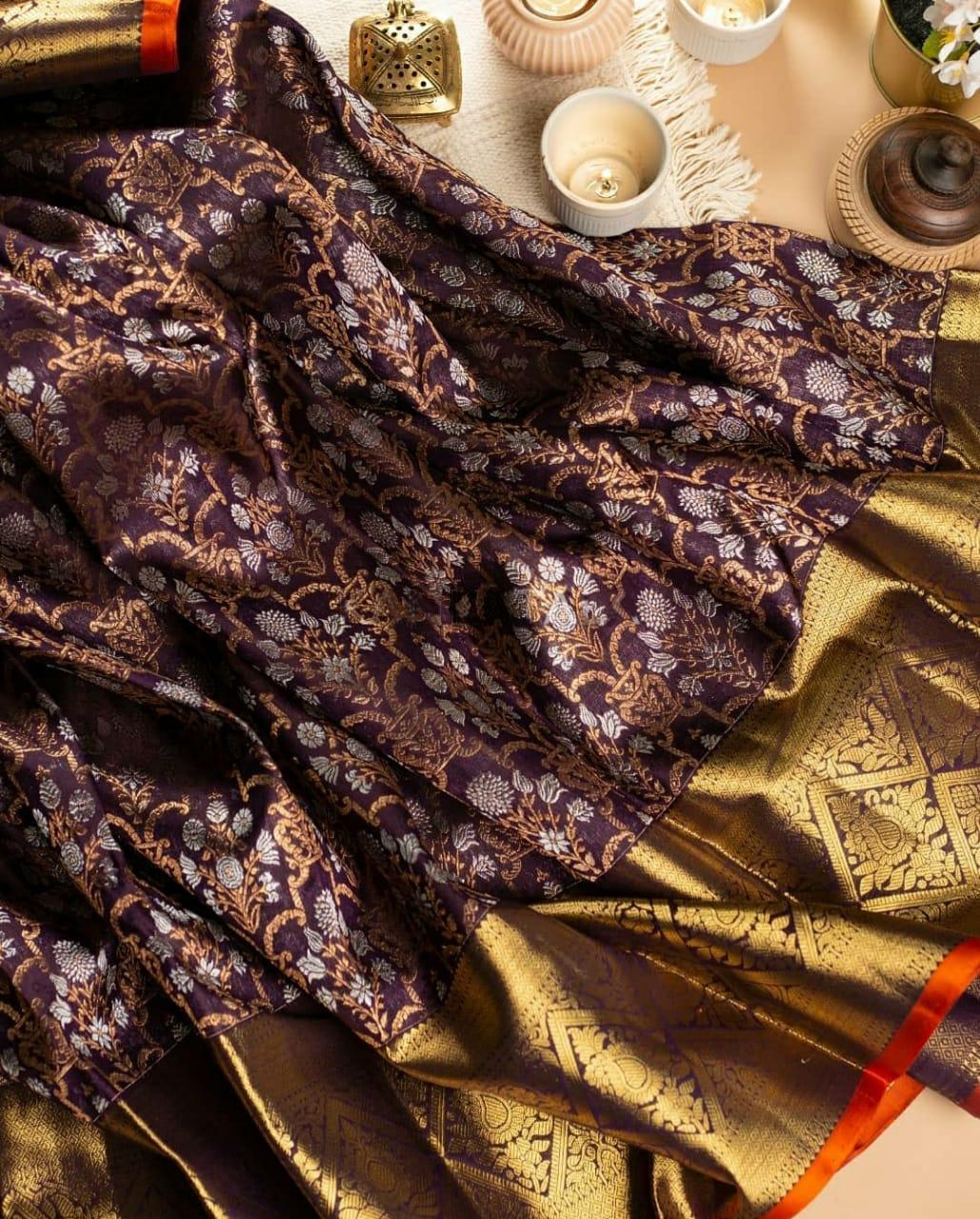 Bucolic Wine Soft Banarasi Silk Saree With Splendiferous Blouse Piece