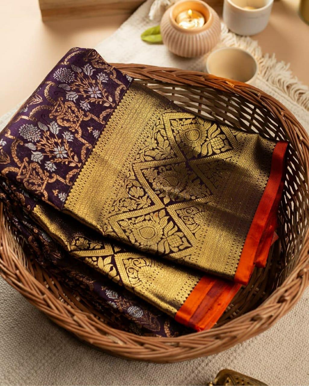 Bucolic Wine Soft Banarasi Silk Saree With Splendiferous Blouse Piece