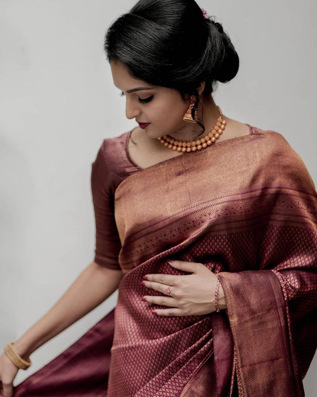 Splendorous Maroon Soft Silk Saree With Profuse Blouse Piece