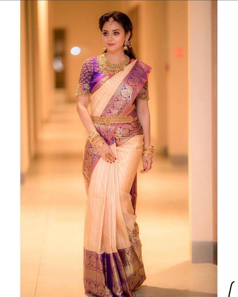 Snappy Peach Soft Silk Saree With Transcendent Blouse Piece