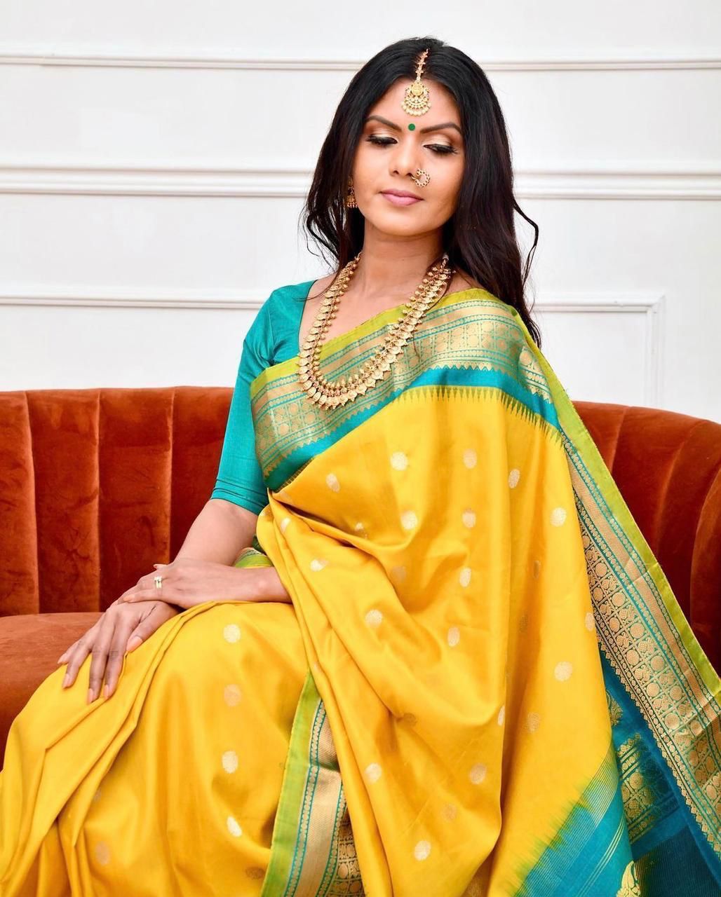 Mesmeric Yellow Soft Banarasi Silk Saree With Evocative Blouse Piece