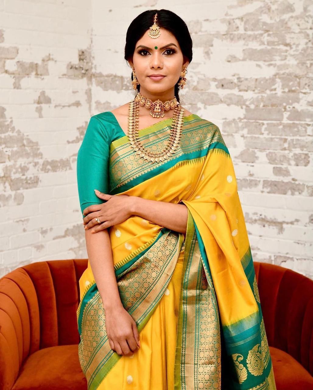 Mesmeric Yellow Soft Banarasi Silk Saree With Evocative Blouse Piece