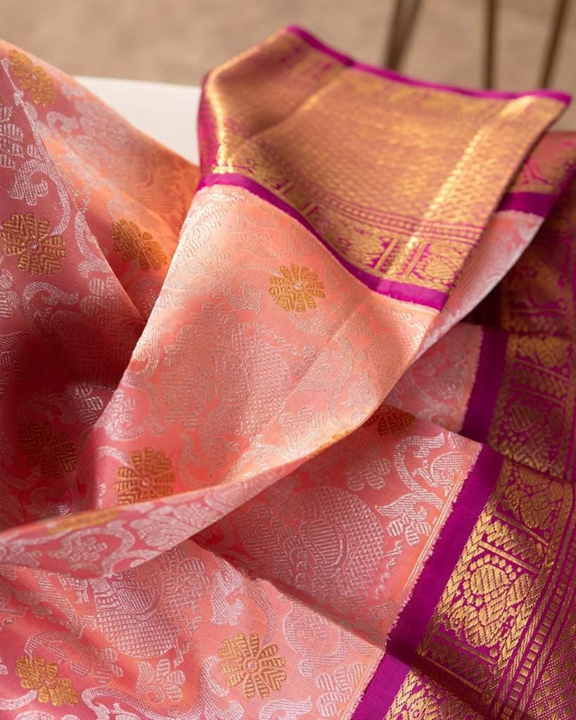 Majesty Pink Soft Banarasi Silk Saree With Ephemeral Blouse Piece