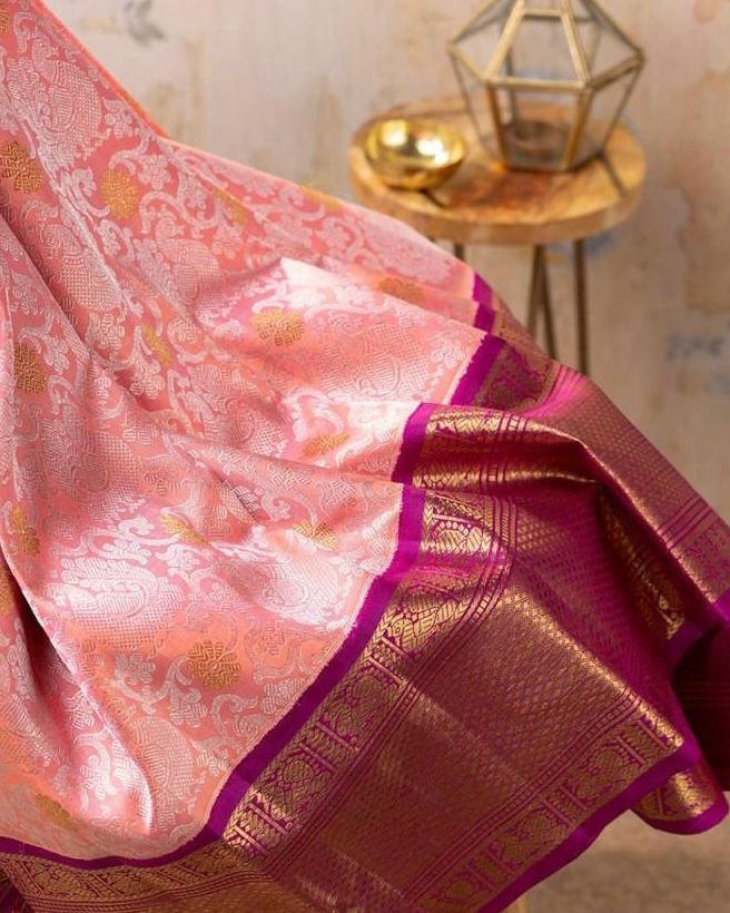 Majesty Pink Soft Banarasi Silk Saree With Ephemeral Blouse Piece