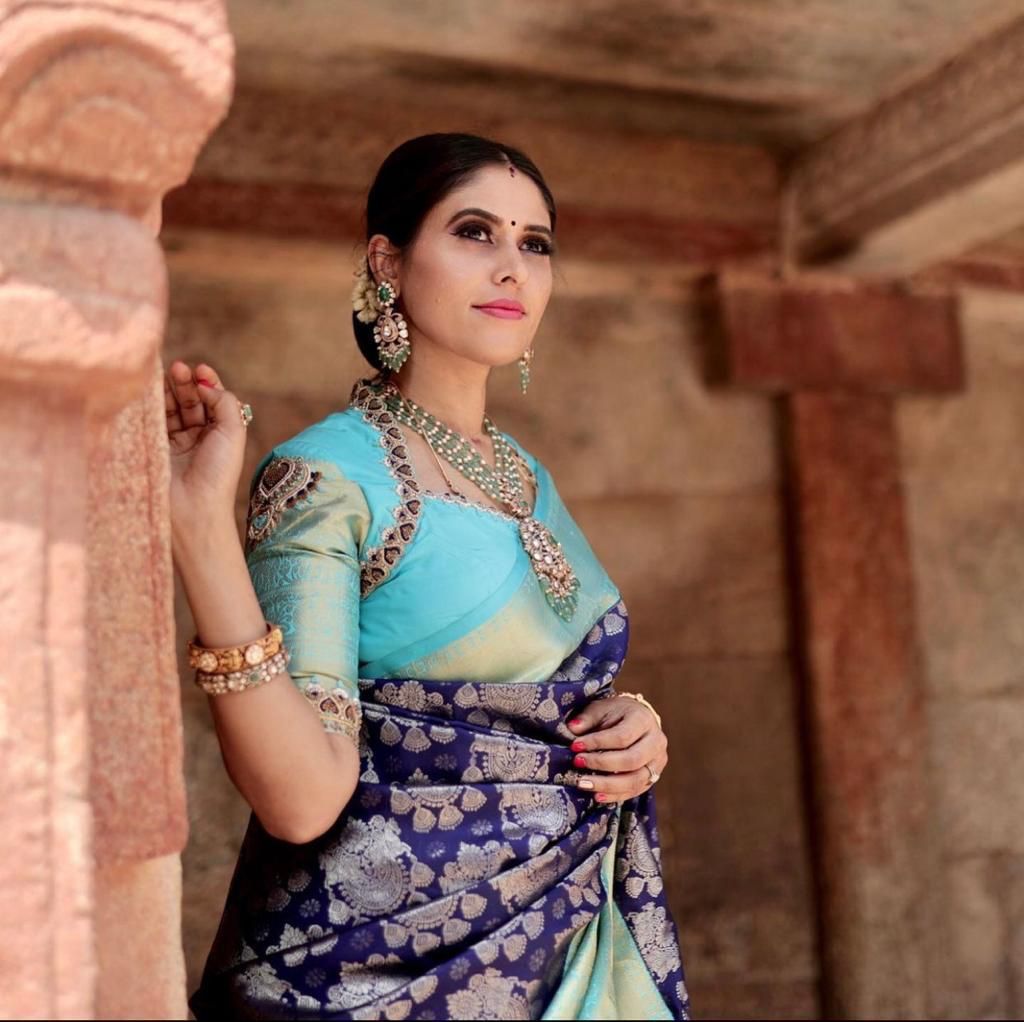 Ravishing Blue Soft Banarsi Silk Saree With Effervescent Blouse Piece