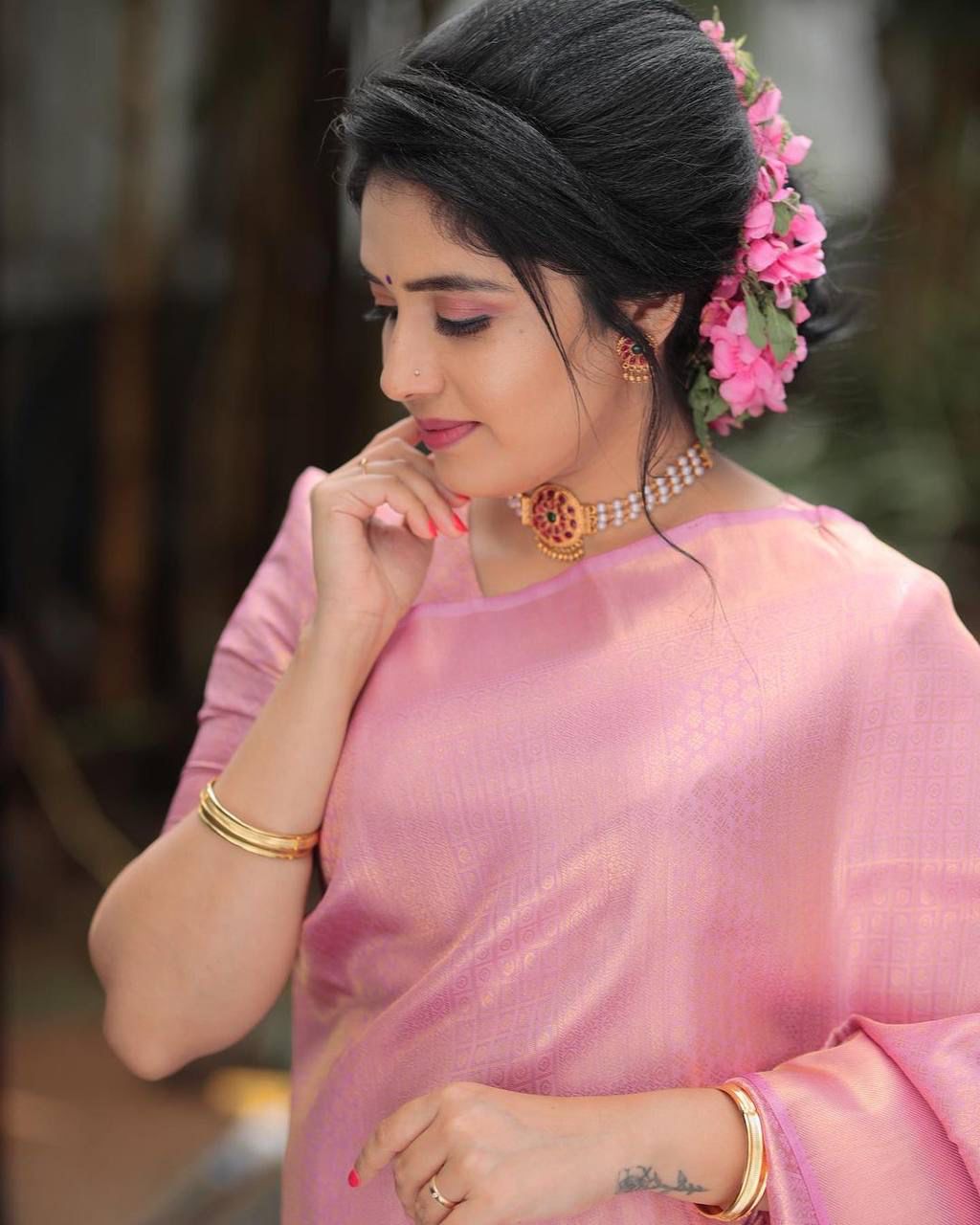 Scintilla Pink Soft Silk Saree With Serendipity Blouse Piece