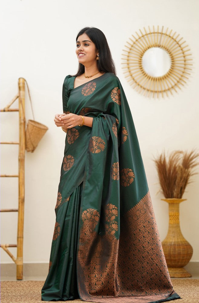 Panache Dark Green Soft Silk Saree With Incomparable Blouse Piece