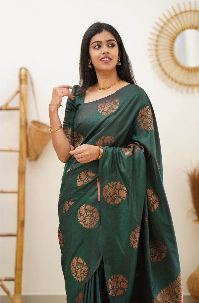 Panache Dark Green Soft Silk Saree With Incomparable Blouse Piece