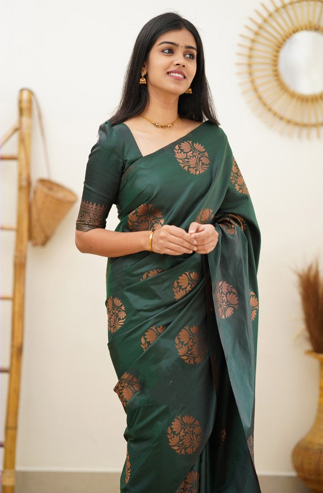 Panache Dark Green Soft Silk Saree With Incomparable Blouse Piece