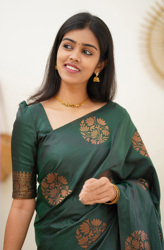 Panache Dark Green Soft Silk Saree With Incomparable Blouse Piece