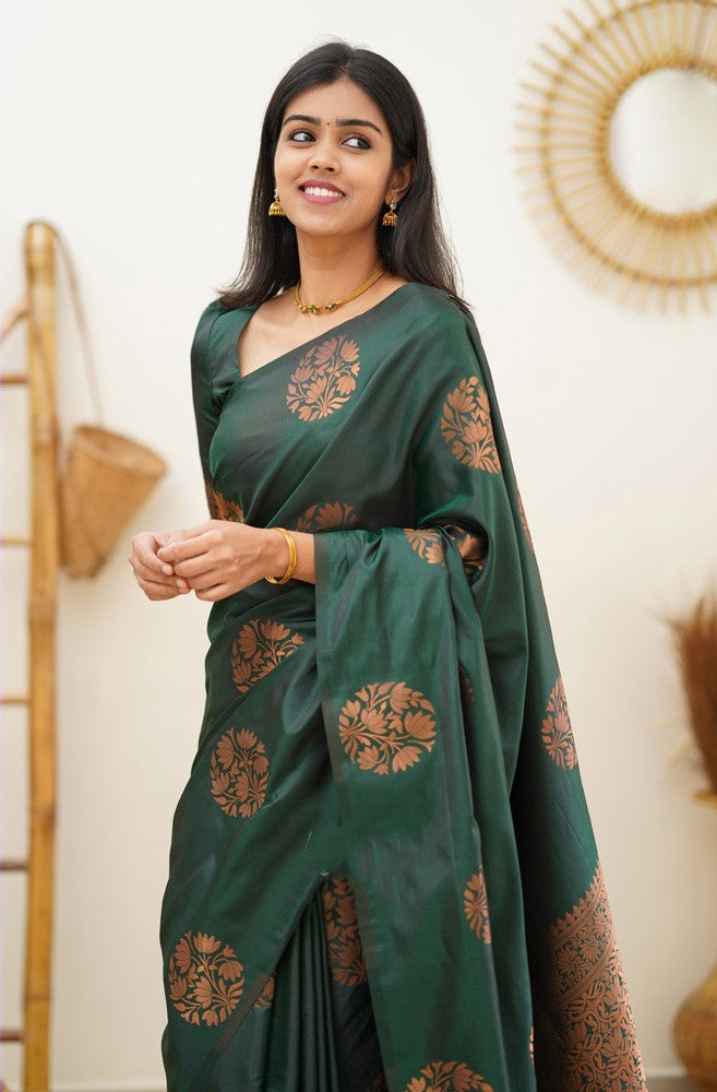 Panache Dark Green Soft Silk Saree With Incomparable Blouse Piece