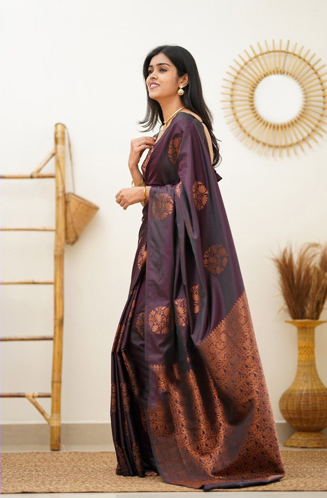 Dissemble Purple Soft Silk Saree With Comely Blouse Piece