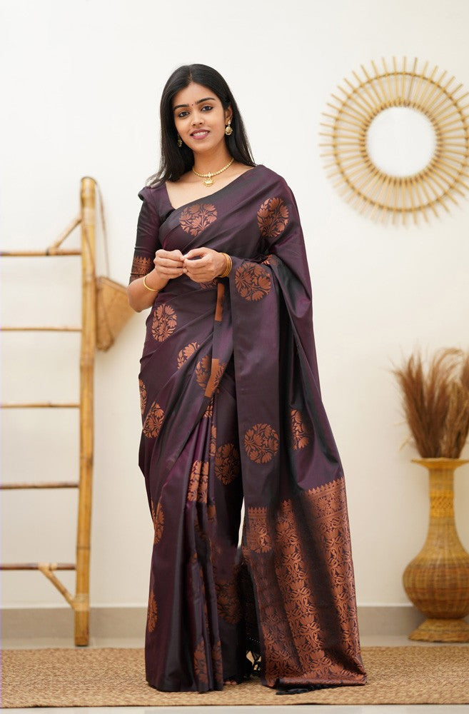 Dissemble Purple Soft Silk Saree With Comely Blouse Piece