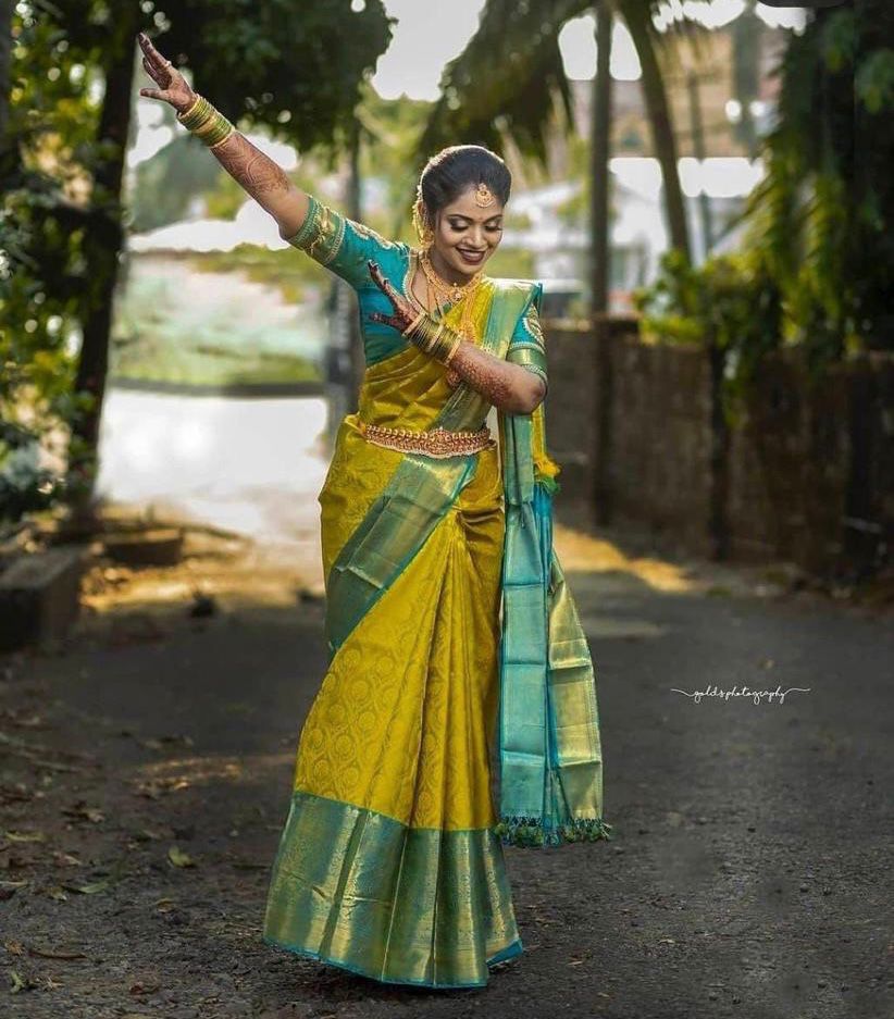 Winsome Yellow Soft Banarasi Silk Saree With Demanding Blouse Piece