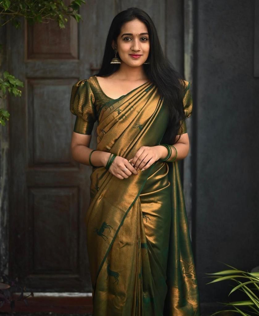 Panache Dark Green Soft Silk Saree With Sensational Blouse Piece