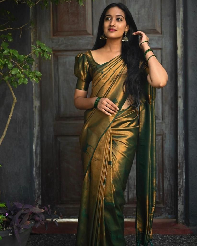 Panache Dark Green Soft Silk Saree With Sensational Blouse Piece