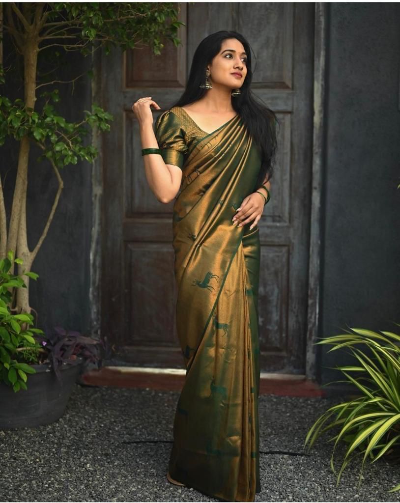 Panache Dark Green Soft Silk Saree With Sensational Blouse Piece