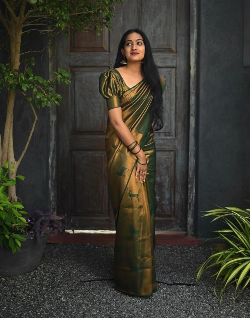 Panache Dark Green Soft Silk Saree With Sensational Blouse Piece