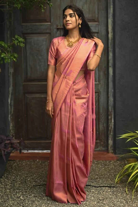 Capricious Pink Soft Silk Saree With Dazzling Blouse Piece