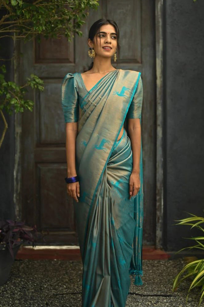 Skinny Sky Soft Silk Saree With Unique Blouse Piece