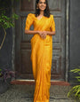 Stylish Yellow Soft Silk Saree With Adorning Blouse Piece