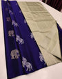 Embellished Blue Soft Silk Saree With Nectarous Blouse Piece