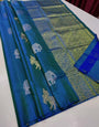 Beguiling Firozi Soft Silk Saree With Verdant Blouse Piece