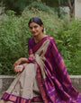 Glorious Beige Soft Silk Saree With Efflorescence Blouse Piece