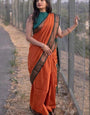 Delightful Orange Soft Silk Saree With Dissemble Blouse Piece